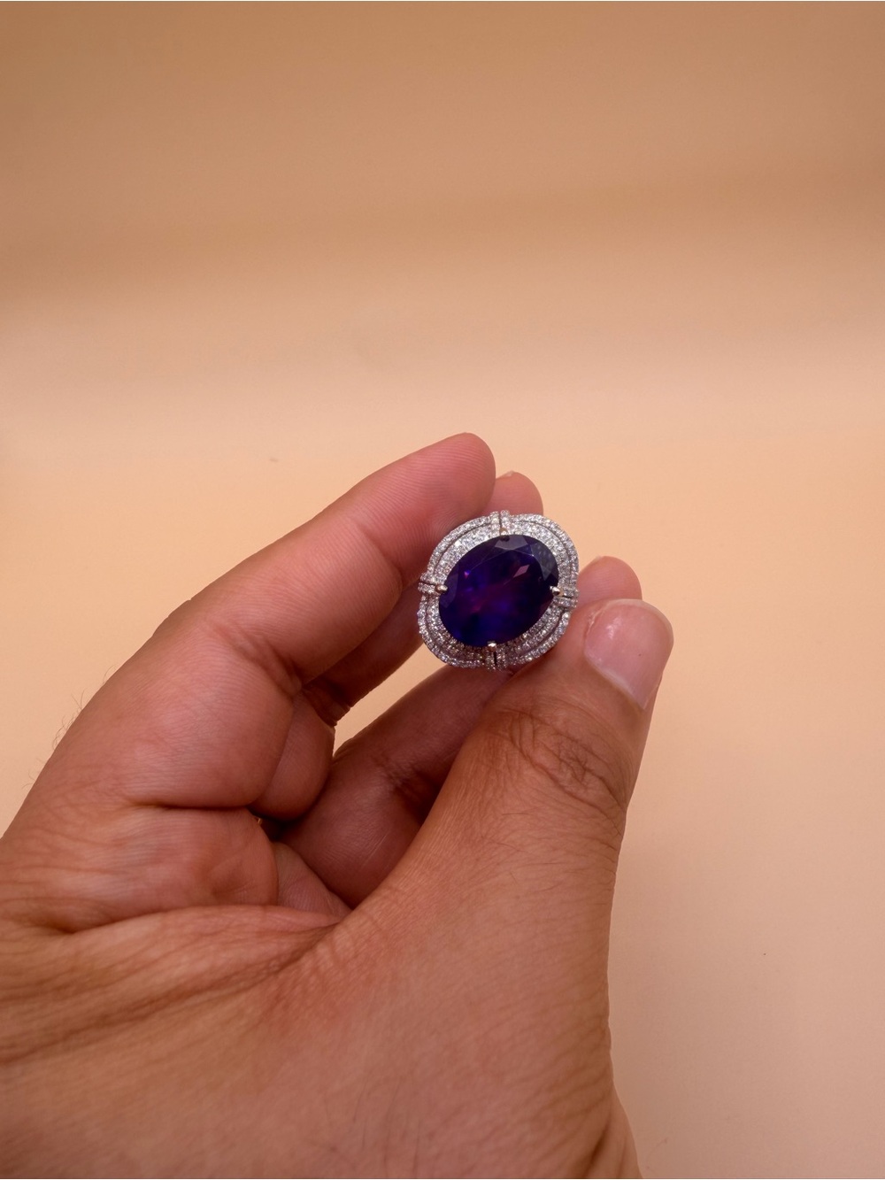 14k White Gold 9 Ct Amethyst & 1 Ctw Diamond Ring Size 9.75.